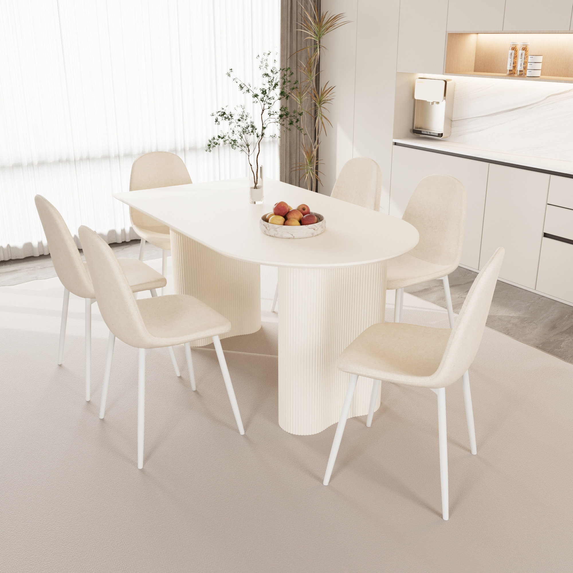 George Oliver 63 " MDF New Cream Style Dining Table And Modern Dining Chair 8-Piece Set, Modern ...